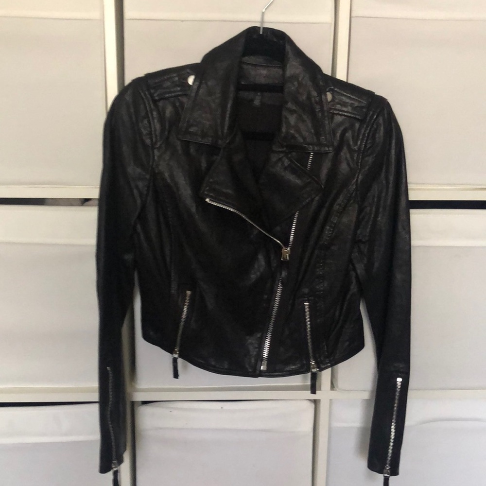 Black leather motto jacket